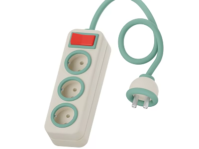 Smart Machine Power Strip Featuring Multiple Sockets On Off Switch And Light Green Connecting Cable 3d model