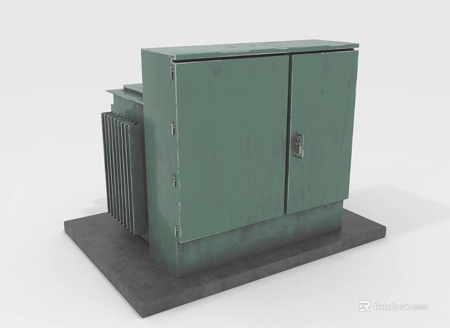 Green Metal Household Storage Cabinet With Double Doors Gray Base Lock And Ventilation Fins 3d model 