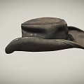 Black Leather Western Style Hat with Braided Band Classic Crown and Curved Brim