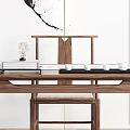 New Chinese Style Desk and Chair 3d model