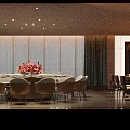 Stylish Private Dining Room Interior With Round Dining Table Floral Arrangement And Curtains