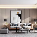 Modern Luxury Living Dining Room Interior With Sofa Coffee Table Dining Chairs And Decorative Painting