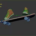 Stylish Orange And Blue Skateboard With Blue Wheels And Red Orange Shoes