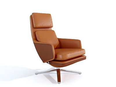 Brown Leather Office Chair High Back Design With Ergonomic Support And Sturdy Metal Swivel Base 3d model
