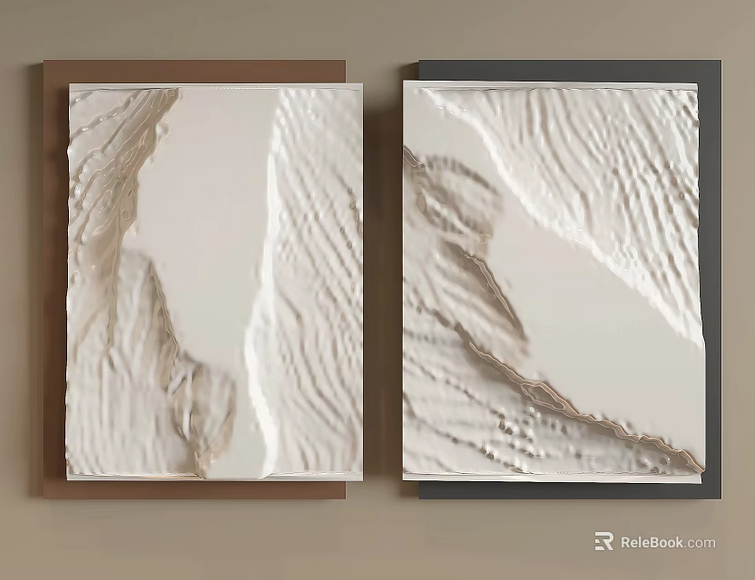 Textured Abstract Wall Decor With Neutral Tones And Brown Black Frames 3d model 