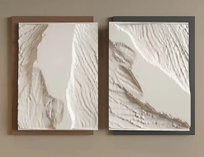 Textured Abstract Wall Decor With Neutral Tones And Brown Black Frames 3d model