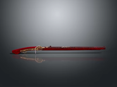 Antique Red And Gold Decorative Weapon With Ornate Handle And Blade 3d model