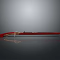 Antique Red And Gold Decorative Weapon With Ornate Handle And Blade
