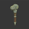 Decorative Fantasy Weapon With Ram Head Design And Wooden Handle Red Straps