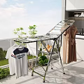 Stainless Steel Foldable Clothes Drying Rack on Balcony with Hanging Tshirt and Robe