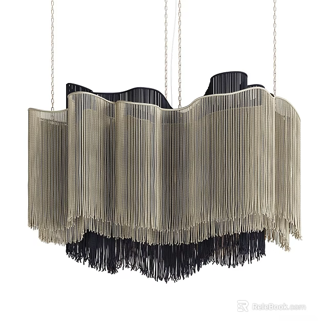 Elegant Modern Layered Chandelier With Beige And Black Fringe Curved Design 3d model 