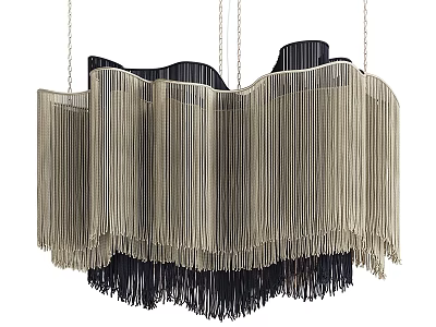 Elegant Modern Layered Chandelier With Beige And Black Fringe Curved Design 3d model
