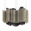 Elegant Modern Layered Chandelier With Beige And Black Fringe Curved Design