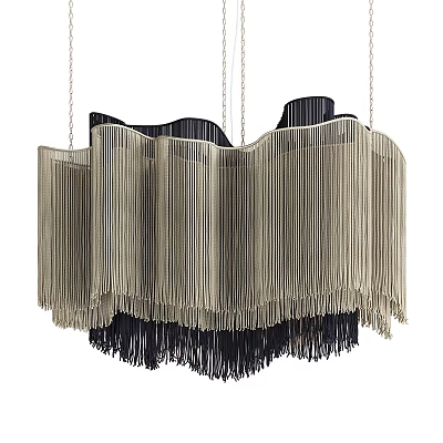 Elegant Modern Layered Chandelier With Beige And Black Fringe Curved Design 3d model