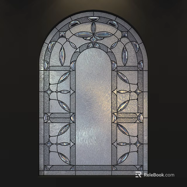 Artistic Elegant Vintage Arched Stained Glass Window With Intricate Detailed Floral And Geometric Patterns 3d model 