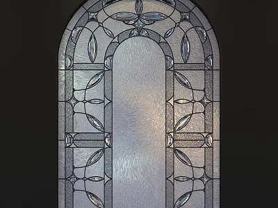 Artistic Elegant Vintage Arched Stained Glass Window With Intricate Detailed Floral And Geometric Patterns 3d model