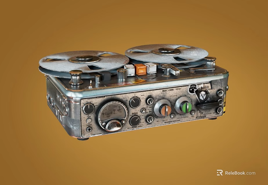 Vintage Open Reel Tape Recorder Classic Household Appliance with Metal Control Panel and Knobs 3d model 