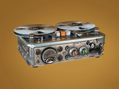 Vintage Open Reel Tape Recorder Classic Household Appliance with Metal Control Panel and Knobs 3d model