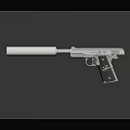 Modern Silver Semi Automatic Pistol With Suppressor And Textured Grip 3d model
