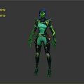 Futuristic Sci Fi Game Character in Teal and Purple Armored Suit with Helmet