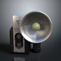 Vintage Retro Digital Camera With Metal Horn And Green Sphere Design