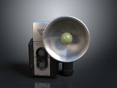 Vintage Retro Digital Camera With Metal Horn And Green Sphere Design 3d model