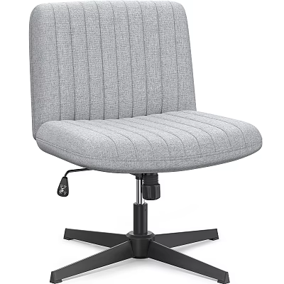 Comfortable Gray Fabric Public Chair With Vertical Striped Upholstery And Sturdy Metal Base 3d model