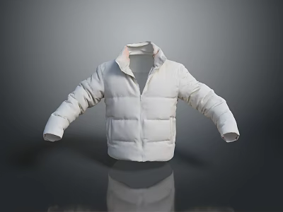White Puffer Jacket With Stand Collar Long Sleeves And Padded Design 3d model