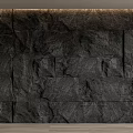 Dark Slate Stone Feature Wall with Natural Rough Texture and Warm Top Lighting Design