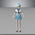 3D Anime Character With Light Blue Hair In Sailor Uniform And Polka Dot Skirt