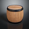 Rustic Wooden Barrel With Black Metal Hoops And Round Top On Dark Background