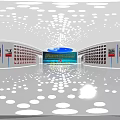 Modern High Tech Exhibition Space With Circular Video Wall Central Platform And Illuminated Ceiling 3d model