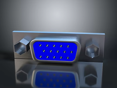 Electronic Connector With Blue Pin Port Metal Housing And Hexagonal Mounting Holes 3d model