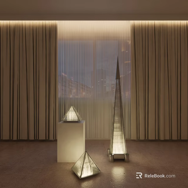 Modern Conical Floor Lamps With Illuminated Design And Indoor Curtain Backdrop 3d model 