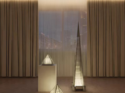 Modern Conical Floor Lamps With Illuminated Design And Indoor Curtain Backdrop 3d model