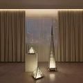 Modern Conical Floor Lamps With Illuminated Design And Indoor Curtain Backdrop