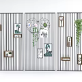 Vertical Striped Room Divider With Framed Pictures Green Plants And Heart Decor