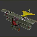 Vintage Biplane Model With Green Wings Yellow Tail Red Engine And Cross Details