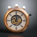 Vintage Mechanical Clock Design With Brass Frame Exposed Gears And White Knobs