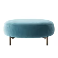 Stylish Modern Blue Round Ottoman With Upholstered Top And Metal Legs