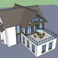 White Exterior Detached Villa With Dark Roof Large Glass Windows Balcony And Stone Lion Decorations