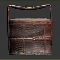 Traditional Red Bamboo Woven Basket with Handle and Lattice Design for Daily Use