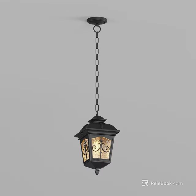 Black Chain Hung Chandelier With Square Shade And Decorative Patterns For Indoor Decoration 3d model 