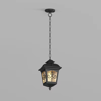 Black Chain Hung Chandelier With Square Shade And Decorative Patterns For Indoor Decoration 3d model