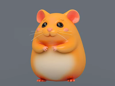 Cute Orange Cartoon Hamster 3D Model With Round Body And Big Ears 3d model