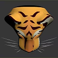 Colorful Cartoon Tiger Head With Yellow Purple White Fur Whiskers Gray Background And Reflection