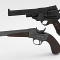 Two Classic Revolvers With Wooden Grips And Black Silver Vintage Design