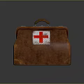 Brown Leather Medical First Aid Kit With Red Cross Symbol Handle And Metal Clasps
