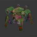 Green Mechanical Creature Robot With Spider Like Design Multiple Legs And Yellow Lights 3d model
