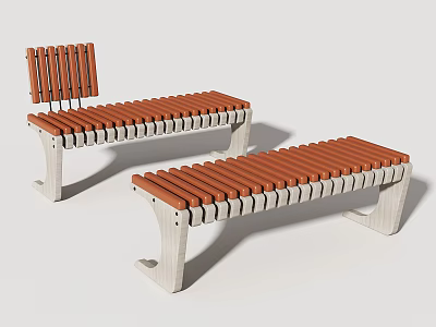 Modern Public Benches With Wooden Slatted Seats And Sturdy Metal Frames 3d model